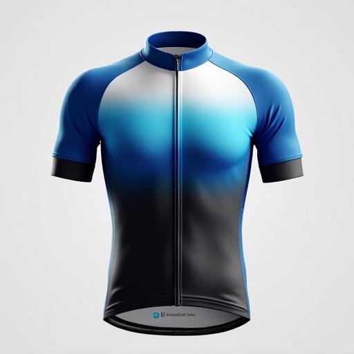 Professional image of a cycling kit including a jersey and shorts. Features vibrant colors with a black bottom, transitioning through dark blue to white. Blue accents on shoulders. Rider's name on the left breast. BCG Group displayed on the back. Group focuses on cycling, culture, and food.