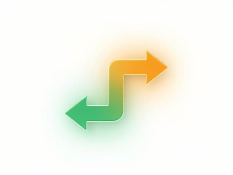 Reversible arrow symbol with green and orange colors. White background.