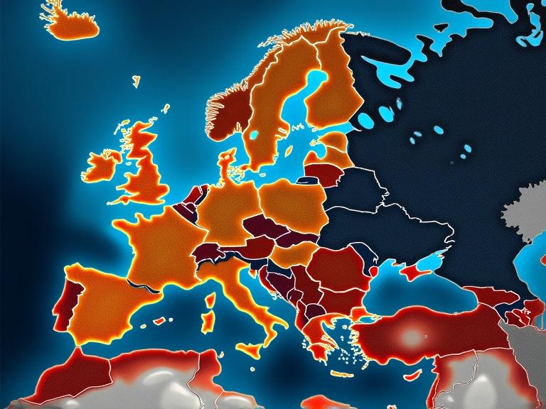 Map of Europe shows highlighted regions with vibrant colors. It depicts various countries in different shades for visual emphasis. Suitable for educational and informational use.