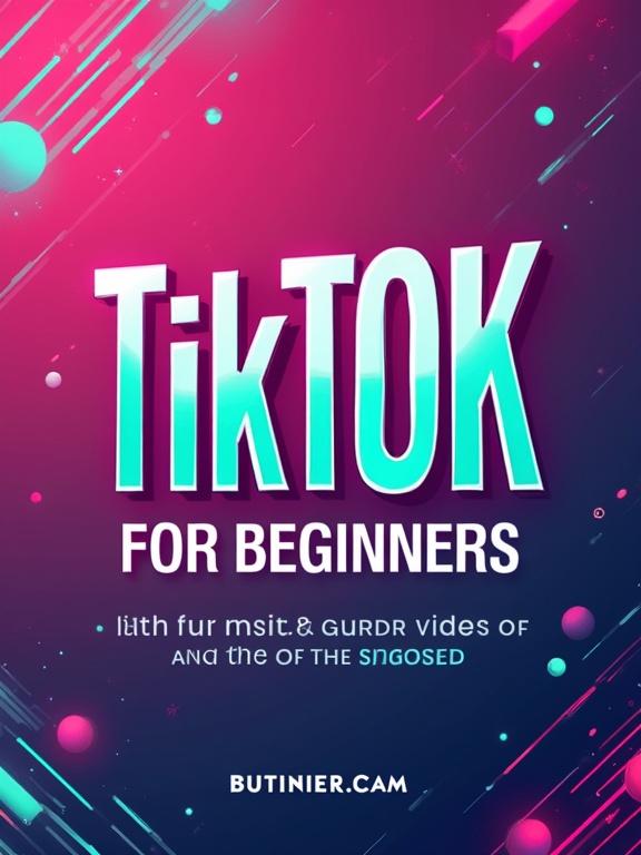 Bold e-book cover featuring title TikTok for Beginners in a modern font. Vibrant color scheme of pink, purple, and teal with digital motifs. High contrast for readability against a minimalist background.