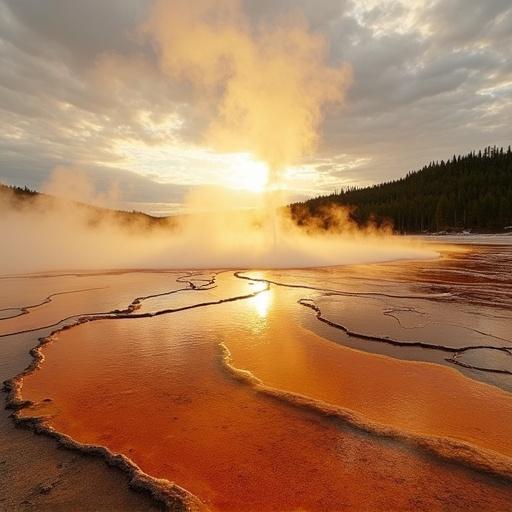 Yellowstone Infernal Geyser style Amaterasu with tan orange-red orange-yellow brown-red color palette