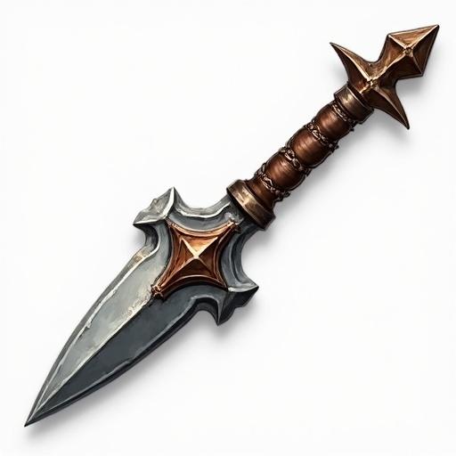 Icon of a small ancient battle dagger. Designed for a card game. Gray and brown colors. 48 x 48 pixels size. Transparent background. Style inspired by World of Warcraft.
