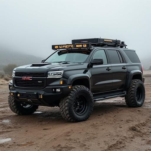 Full-size body-on-frame hybrid off-road SUV with rugged luxury features. Twin-turbo V8 engine paired with electric assist. Capable of towing 12,000 pounds. Equipped with terrain adaptive suspension and optional bulletproof sunroof. Onboard air compressor and expedition rack included.