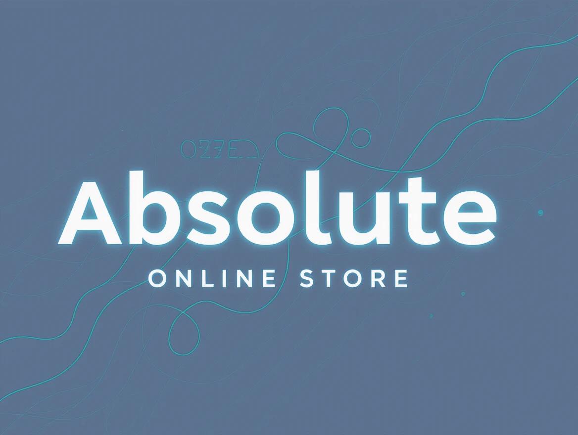 Modern typography logo for an online store named 'Absolute'. Sleek and professional font used. Subtle gradient with neon glow effect applied. Dark shades chosen with electric blue accents. Design minimalist and impactful.