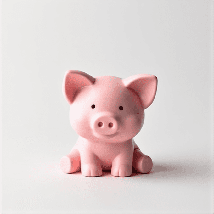 A cute, glossy, pink piglet figurine sitting on a smooth white surface against a plain white background.