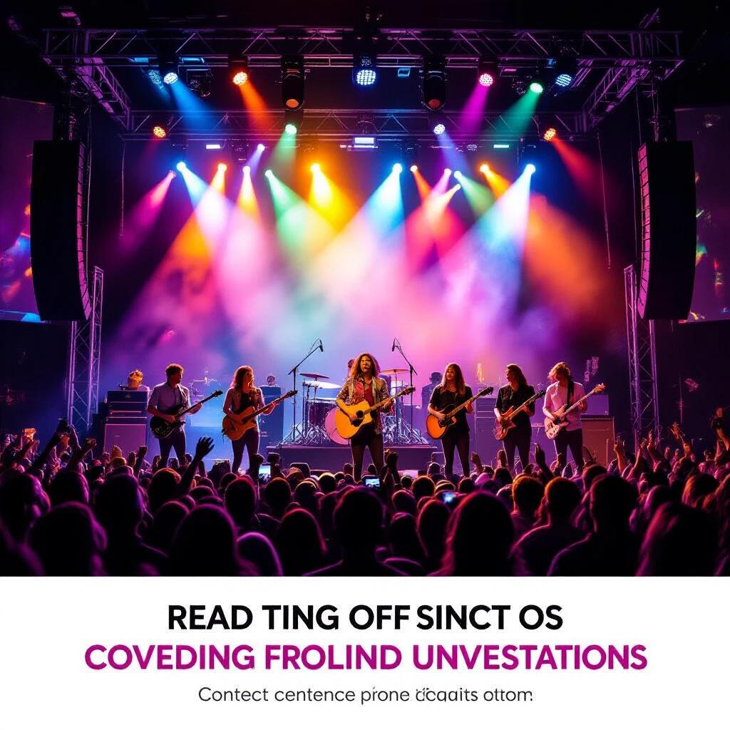 A large crowd enjoys a concert with colorful lights on stage