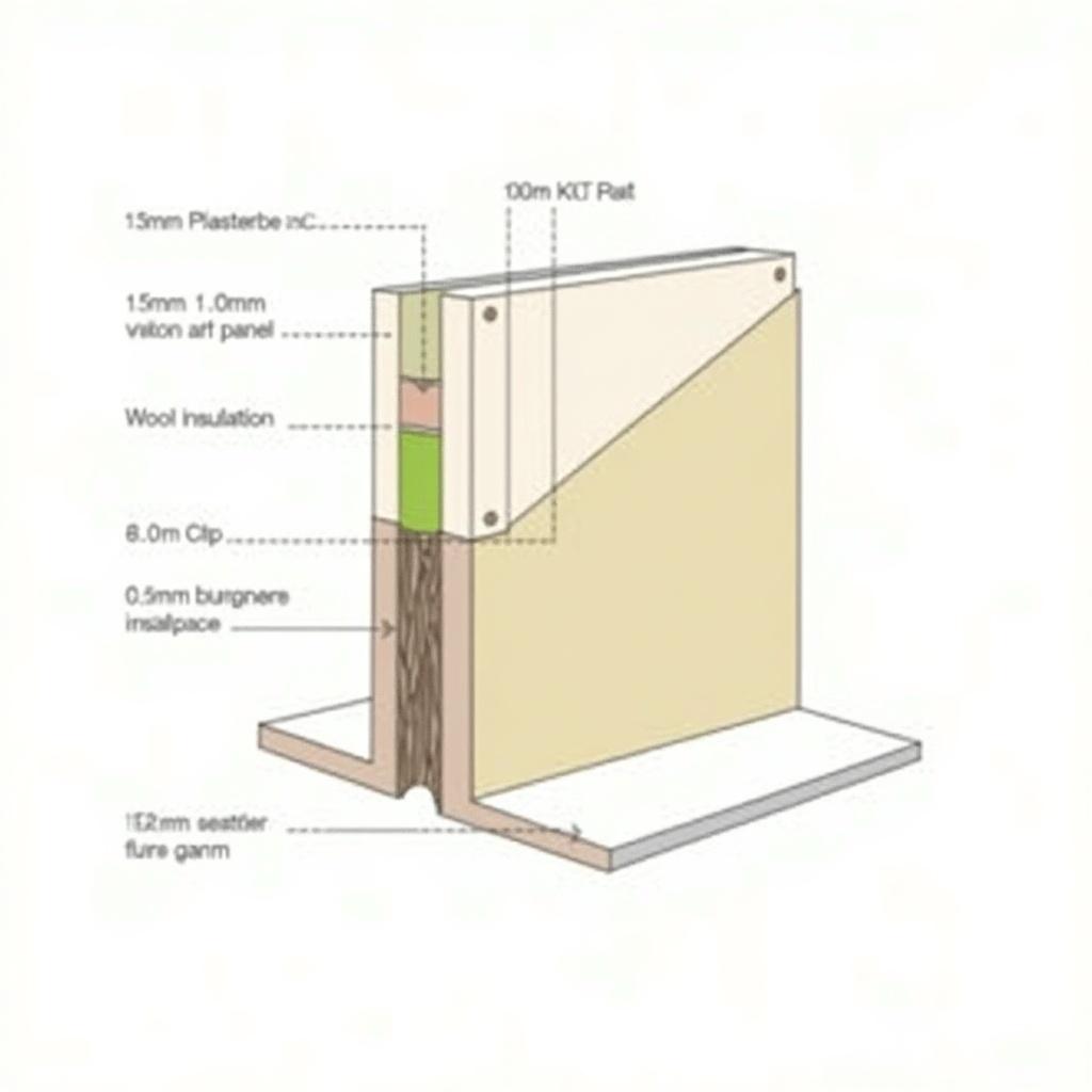 Simplified 2D cross-section drawing of a wall showing different layers such as plasterboard, vapour barrier, CLT panel, wool insulation, air tightness membrane, wood fibreboard insulation, breather membrane, and recycled wood cladding.