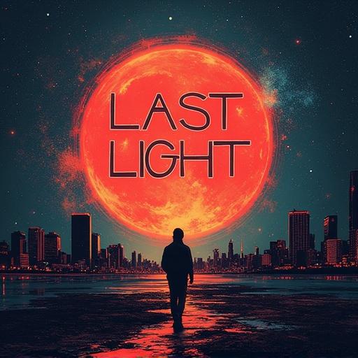 Striking artwork on a hip hop album cover with dramatic colors and a large red sun. Text says 'Last Light' and 'DJ Hoptronixx'.