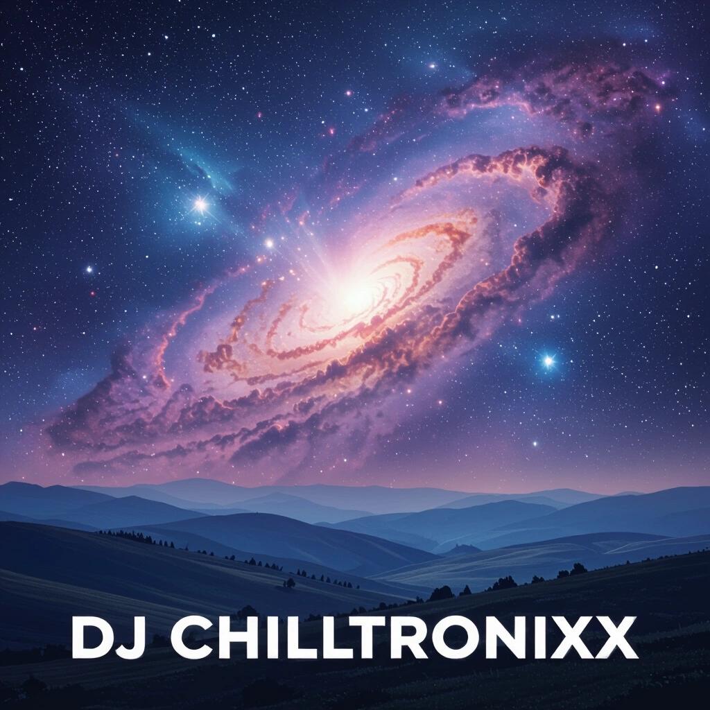 Artistic album cover featuring a captivating nebula sky over vast hills. Text displays DJ Chilltronixx prominently in the foreground.