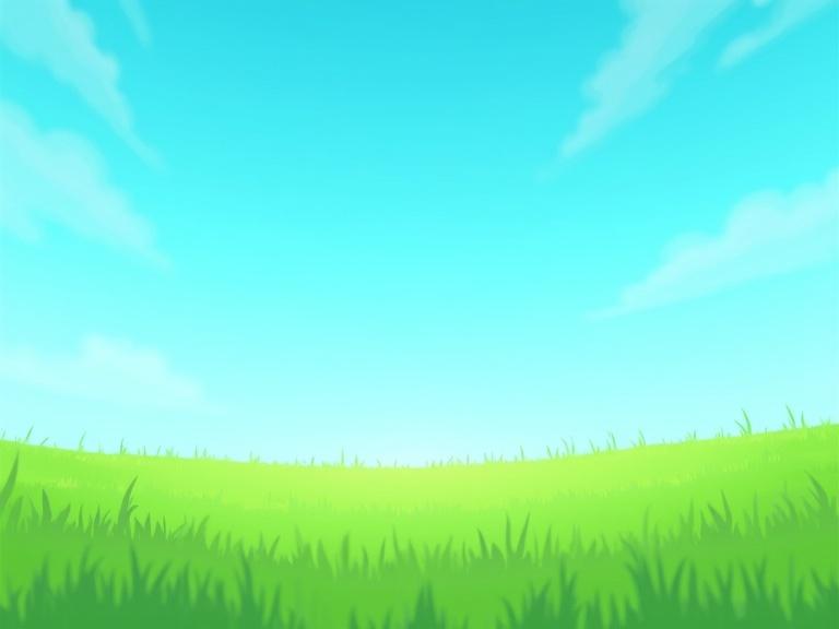 Cartoon style sky with bright blue colors and a grassy field. Vibrant colors fill the scene. Used for backgrounds in Roblox and other applications. Minimalistic and simple design.