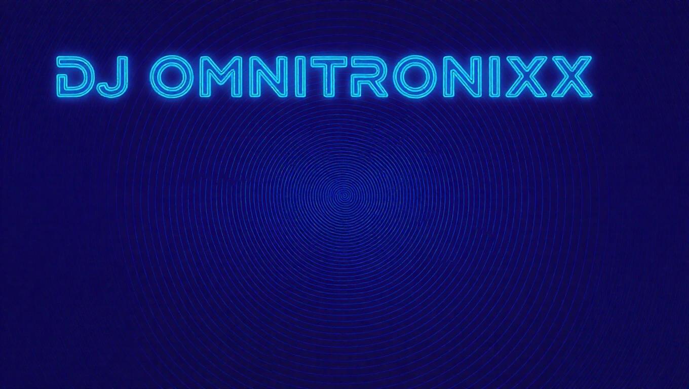 Close up image of a dark neon bedroom with creative artistic elements. Album cover features futuristic writing. The title reads DJ Omnitronixx and secondary text is Vortex.