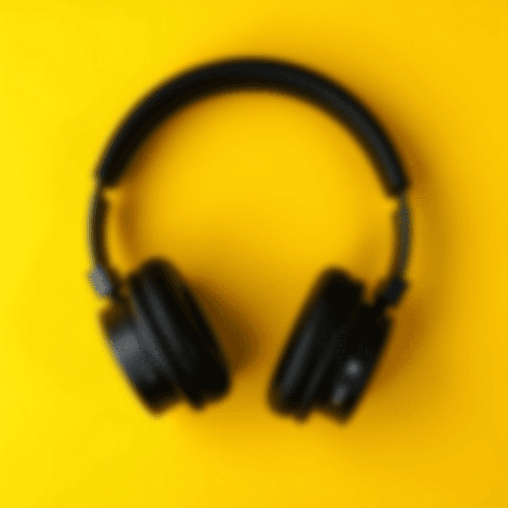 Black headphones on a bright yellow background.