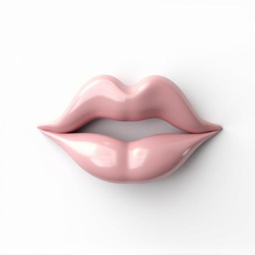 Create 3D elements on a white background for a YouTube thumbnail titled 'Advantages of dermal filler lip augmentation'. Generate a 3D upper lip shape made from a smooth, plump curve with subtle texture and volume. Include a small 3D mirror reflecting an idealized full, luscious lower lip. Apply a subtle 3D shadow effect around both shapes. Add thin 3D lines radiating outward from the center, suggesting enhancement and definition.