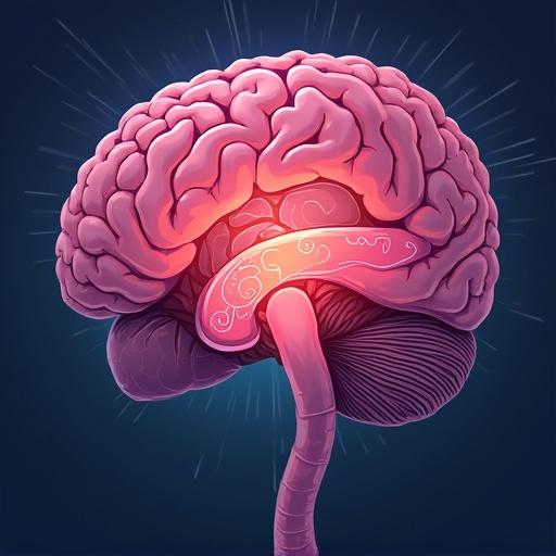 Illustration depicts the gut-brain connection. Visual elements include a stylized brain connected to a gut structure. Emphasis on the significance of the gut as the second brain. Bright colors enhance the illustration. Background is dark to highlight the brain and gut.