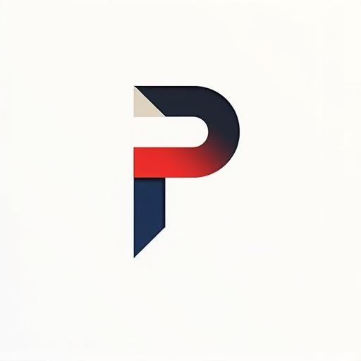 Design a minimalistic logo with a bold letter P. Use a limited color palette of red, blue, and white. Incorporate the company name Picture Code and tagline DTF printing & digital textile visuals. Focus on clarity and strong symmetry.