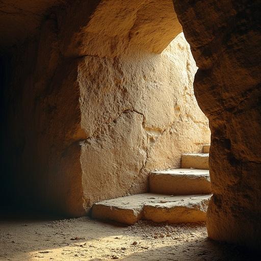 Close-up view of ancient hieroglyphs carved into a tomb wall. The stone shows slight erosion with subtle cracks. Dim lighting highlights a small section. The composition suggests a secret waiting to be deciphered.