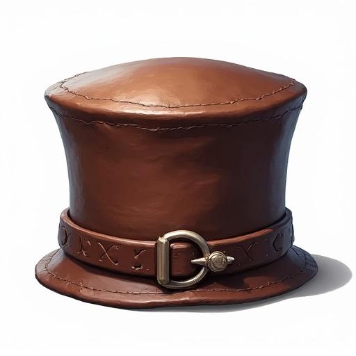 Leather cap designed as an icon. Style pertains to ARPG game assets. No background, the image has a transparent background.