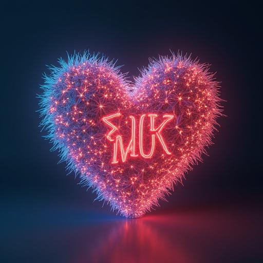 Create an image featuring a 3D luminous text inside a heart shape