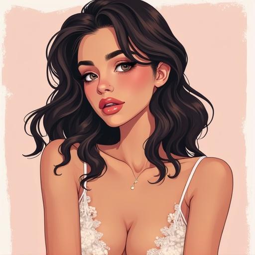 Vector illustration features a feminine figure characterized by flowing hair and an elegant outfit. The figure displays a confident posture, conveying a sense of modern style and gender fluidity. A blend of soft colors creates a warm and inviting atmosphere.