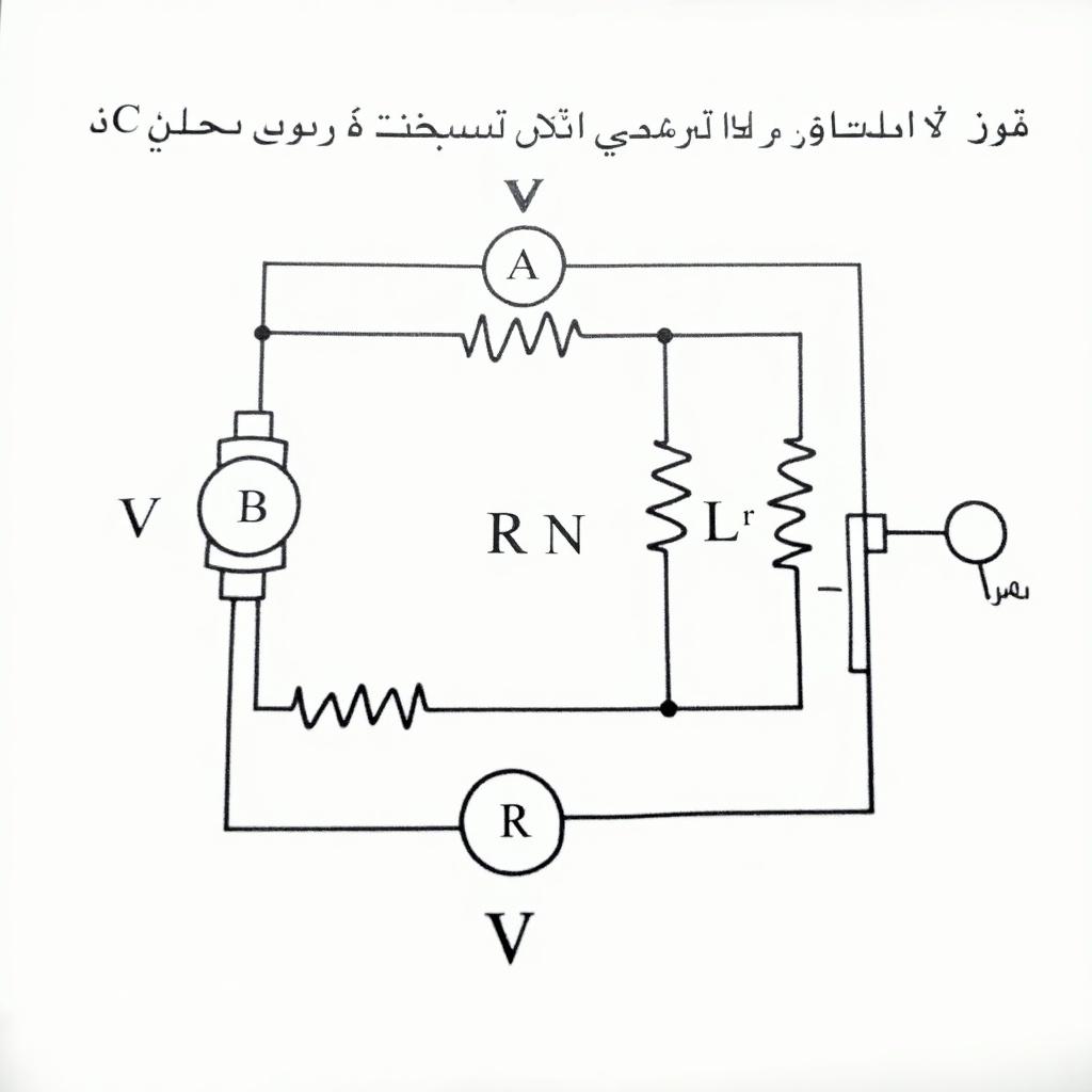 Schematic diagram of a DC electrical circuit showing a voltage source, resistors, a voltmeter, and an ammeter in a combination of series and parallel connections.