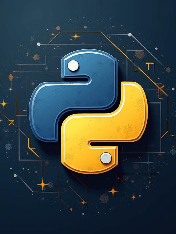 Cover for a Python course focusing on 100 days of coding. Features a prominent Python logo in blue and yellow with a technological background.