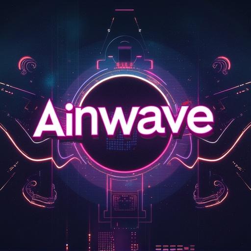 EDM album cover featuring vibrant neon colors. Central composition with the text 'Airwave'. Futuristic and digital art style.