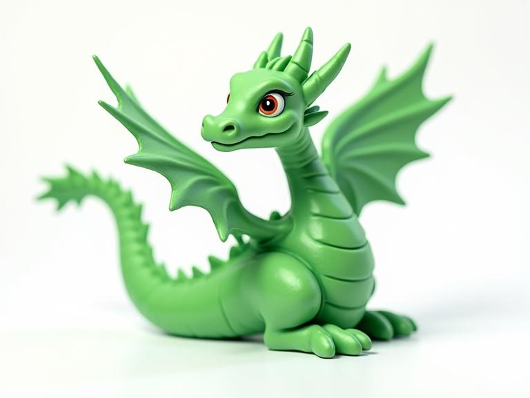 create fantasy green dragon 3D figure on white background