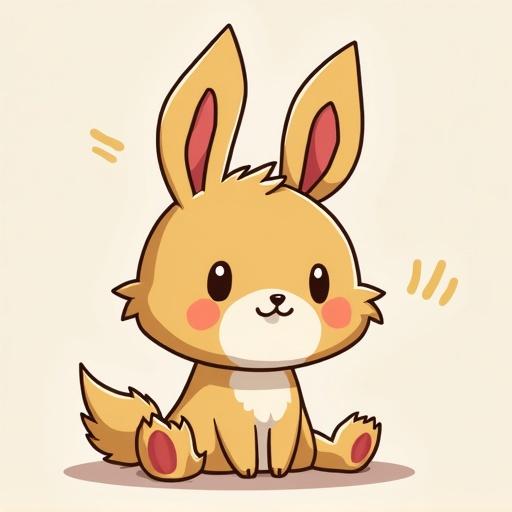 A cute cartoon rabbit character with large ears and rosy cheeks sitting in a playful pose