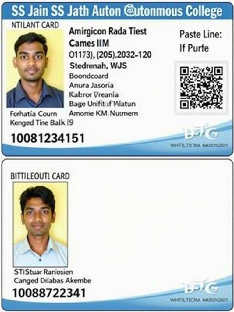 Image features a scanned student ID card from SS Jain Subodh Autonomous College. Includes a photo of Anurag Jasoria, vital identification information, and branding elements of the college. Intended for identification in an academic environment, facilitating access to campus services.