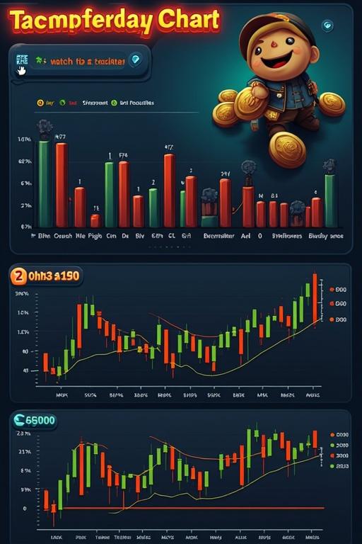 Animated image depicting a meme coin scalping chart. Features graphs showing trading performance. Includes an animated character with coins. Elements represent finance and investment.