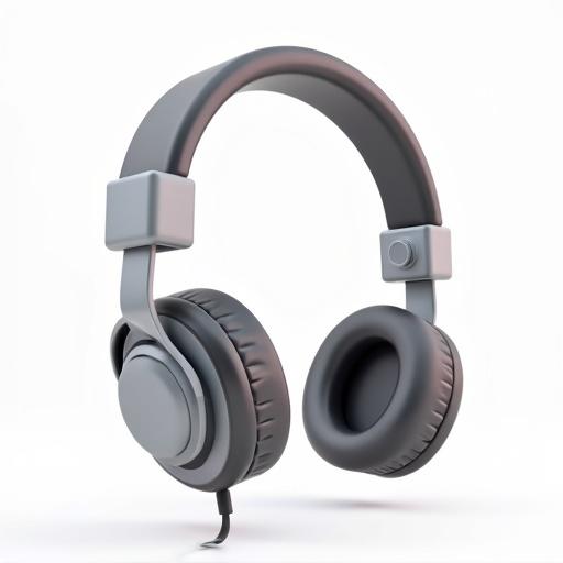 Headphone designed in 3D cartoon style with a clean white background. Headband and ear cushions are prominently featured.