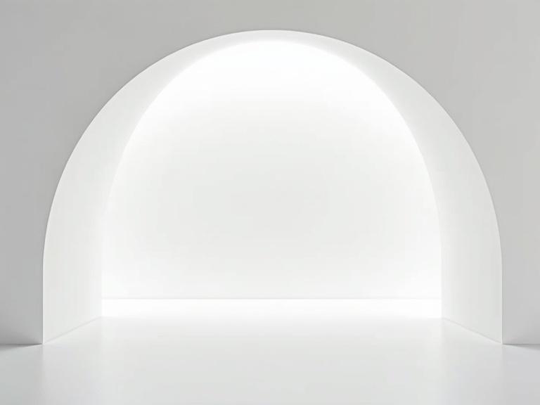 Large smooth white dome interior space. Clean lines and soft shadows. Bright and shiny atmosphere.