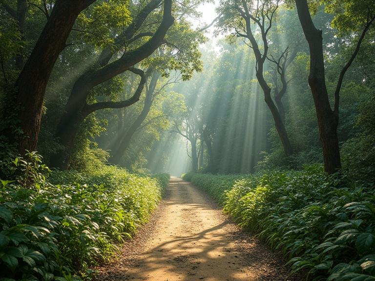 A forest pathway in Mexico during the 1960s. The scene captures a small trail winding through dense foliage.