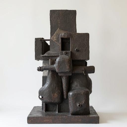 Abstract sculpture inspired by medieval torture devices and BDSM. Created by artists Anselm Keifer, Eva Hesse, Richard Serra. Features dark materials and complex shapes, evoking a sense of intimidation and intrigue.