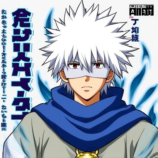 Artwork features a character from anime Jujutsu Kaisen. Character has white spiky hair and a blue scarf. Background includes dynamic blue and black elements. Japanese text is present on the left side. Name Itadori Yuji is at the bottom.