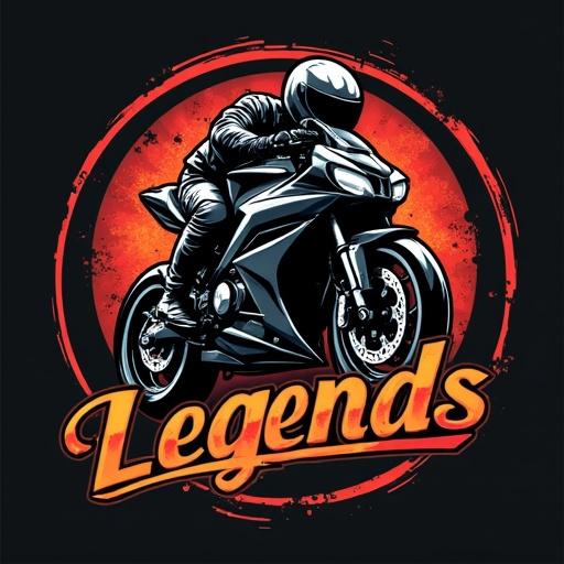 Logo for electric motorcycle shop with the name PowerShop. Incorporates club name LEGENDS NERJA. Features a stylized motorcycle rider.