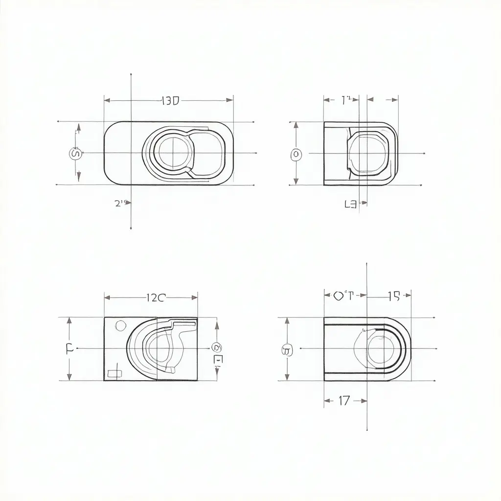 Orthographic projections of a cello tape dispenser showing front view top view RHS LHS details.