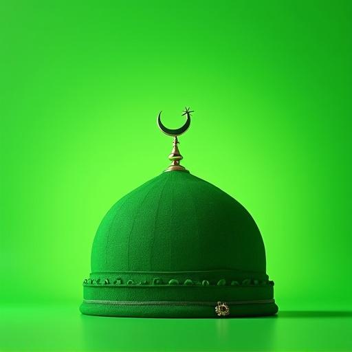 Image of a green dome with a crescent and star atop. Clean background. Represents a halal icon. Simple and modern design.