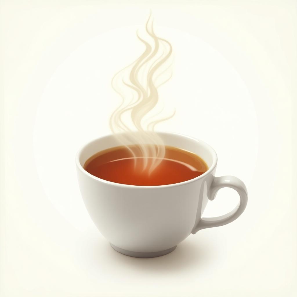 Steaming cup filled with tea on a transparent background. Classic white cup design emphasizes simplicity. Wisps of steam rise from the cup. Soft lighting enhances the look of the tea. Visual captures enjoyment of a hot cup of tea.