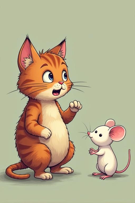 Funny t-shirt design featuring a startled orange cat and a small white mouse.