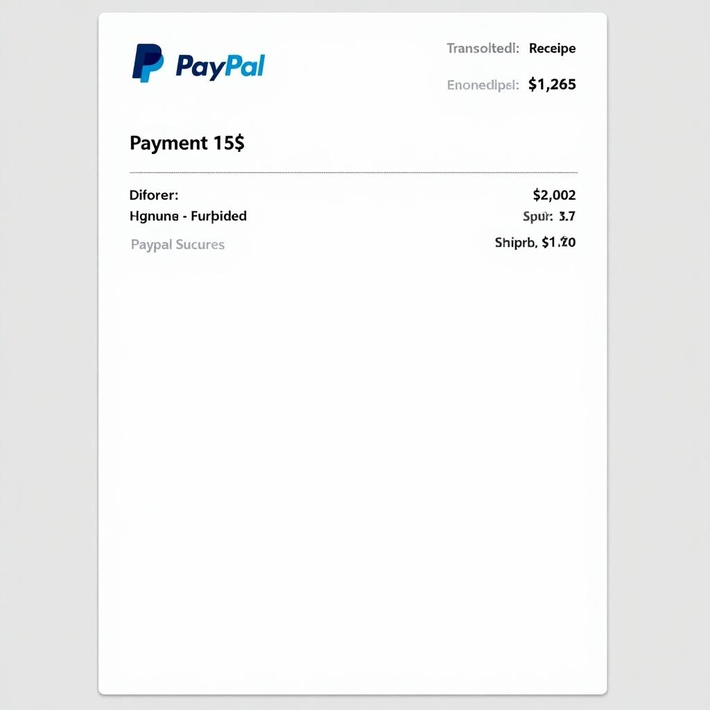 PayPal receipt displaying a payment of 15 dollars. Document includes the PayPal logo at the top. Shows payer details and transaction amount. Clear design meant for online payment scenarios.