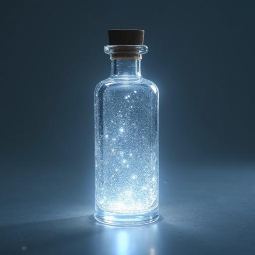 Crystal cylindrical bottle filled with glowing white light. Close-up concept art. Digital illustration inspired by wlop style. High resolution and fine details. An aesthetically pleasing masterpiece with impressive composition.