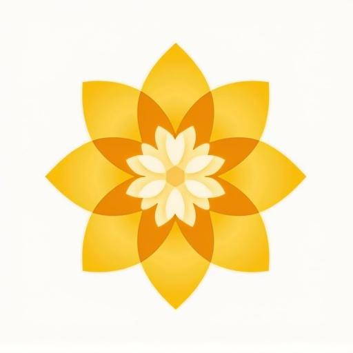 Generate a circular logo featuring a stylized flower reminiscent of golden colors. The design emphasizes harmony and growth in a financial context.