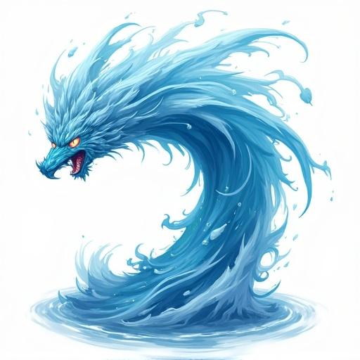Image of a stylized water dragon resembling a cyclone. The dragon has vibrant blue colors and a fierce expression with glowing eyes. It appears to be in motion, symbolizing an attack skill. The background is transparent with no distractions.