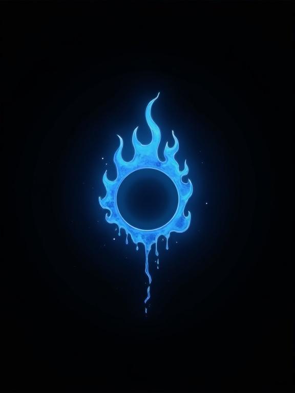 A simple blue logo symbol depicting magic and arcane power on a black circular backdrop. High quality with clean lines.