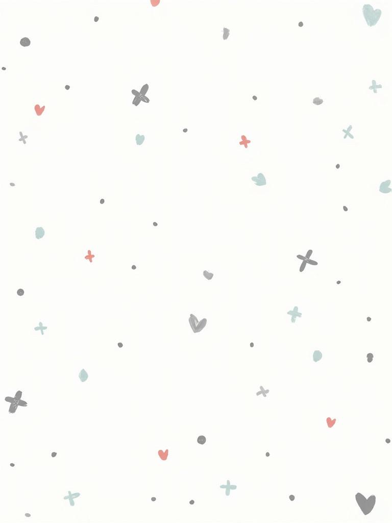 Light and soft background features playful pattern of doodles. Doodles include hearts stars and abstract shapes. Arranged randomly across the canvas for whimsical design. Primarily white and light gray colors create gentle appearance. Suitable for creative projects like stationery fabric or wallpaper.