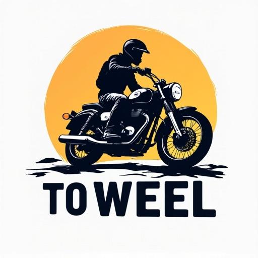 Design a logo featuring a minimalistic motorbike line art. Include the name Too Weel prominently. The design should be suitable for a travel YouTube channel.