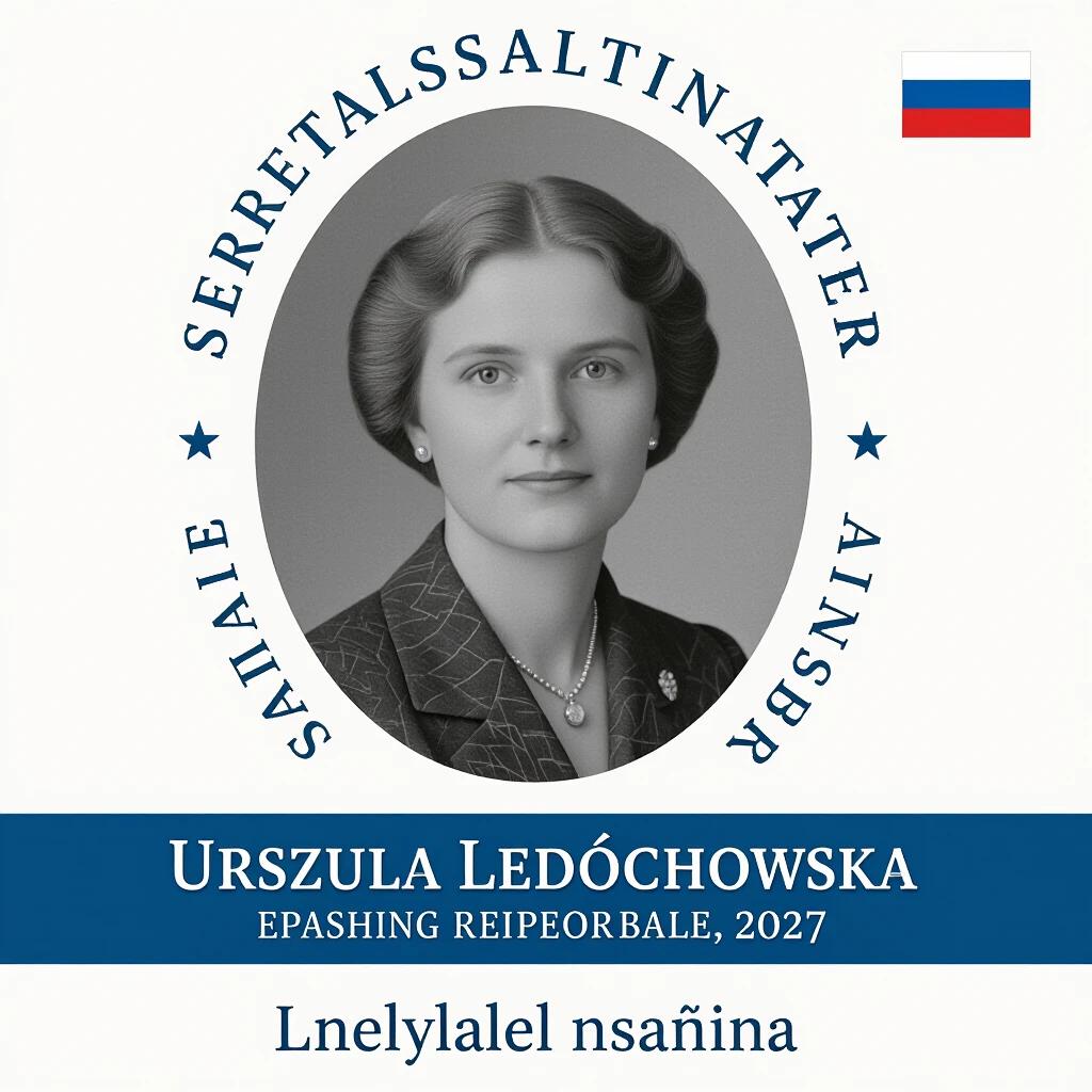 Portrait of Urszula Ledóchowska. Black and white photo-style illustration with her name and additional text.