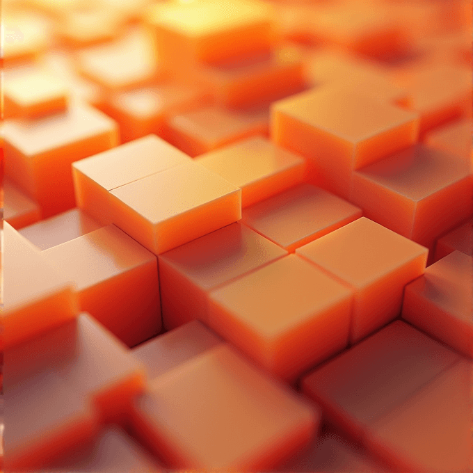 The image shows a collection of orange cubes arranged closely together, creating a textured surface.