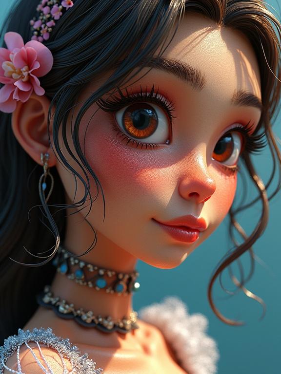 Hyper-detailed female character illustration presented in 8k resolution featuring zentangle and Droste effect